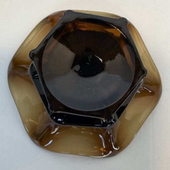 Vintage Viking Glass Epic Hexagon base Six Petal Small Compote in Smoke Brown - Picture 5 of 6